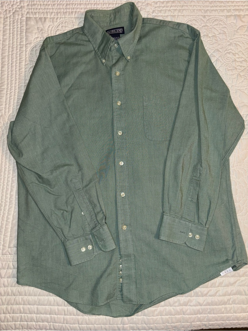 Lands' End Men's Sage Green Button-Down Oxford Shirt 100% Cotton